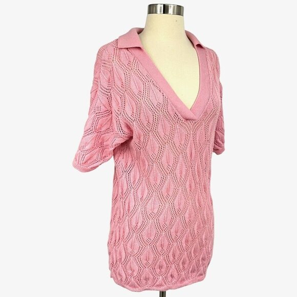Me369 Poppy V-Neck Pink Knitted Shirt Size XS / S V Neck Here Comes The Sun - Picture 7 of 9